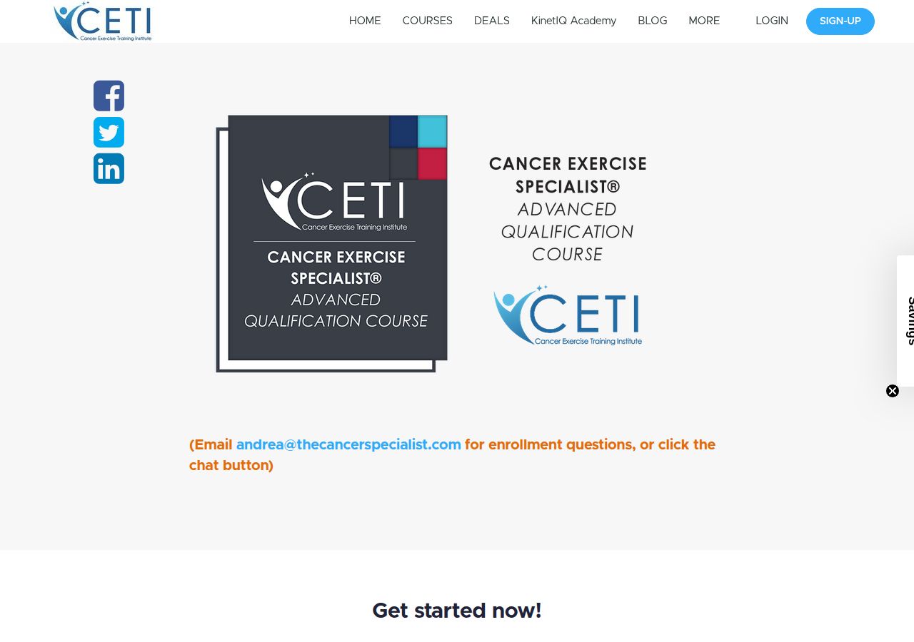 Screenshot of 14th Edition OncoVie® Cancer Exercise Specialist Advanced course page