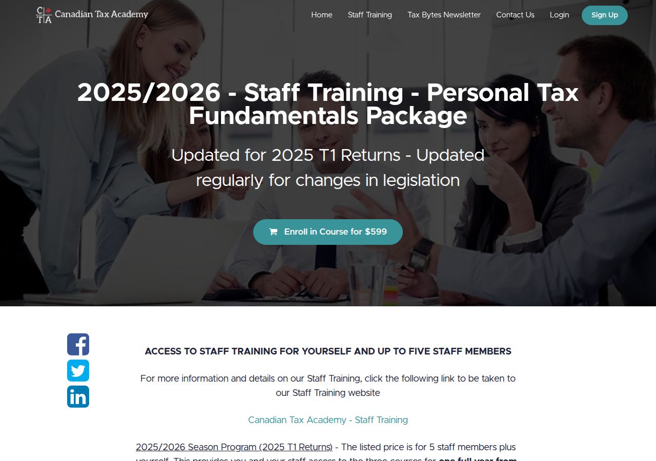 Screenshot of 2025/2026 - Staff Training - Personal Tax Fundamentals Package course page