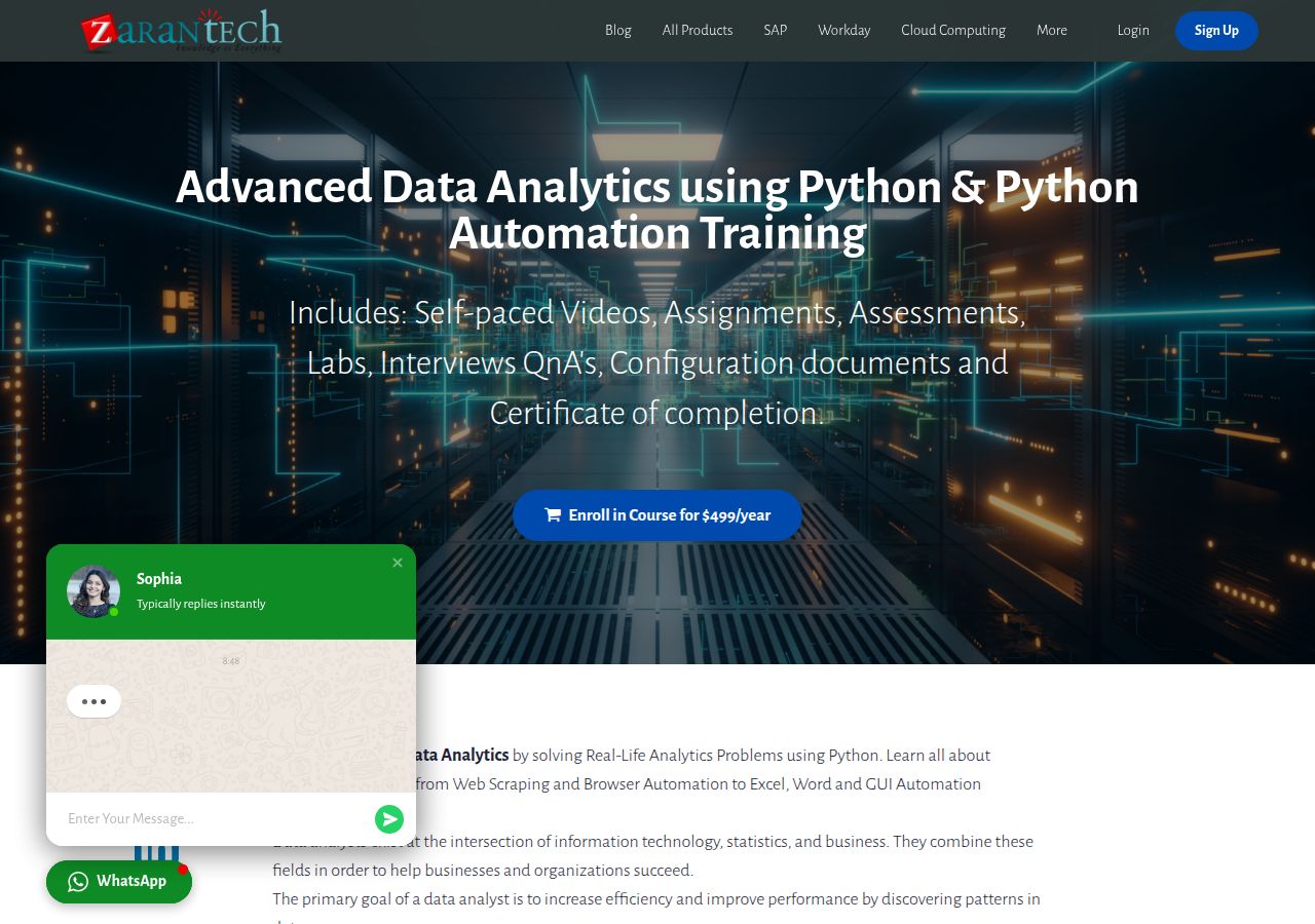 Screenshot of Advanced Data Analytics using Python & Python Automation Training course page