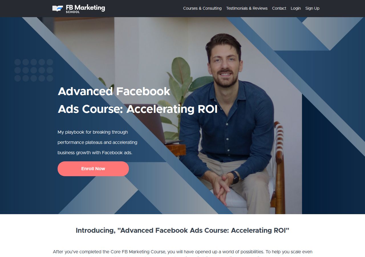 Screenshot of Advanced Facebook Ads Course - Accelerating ROI course page