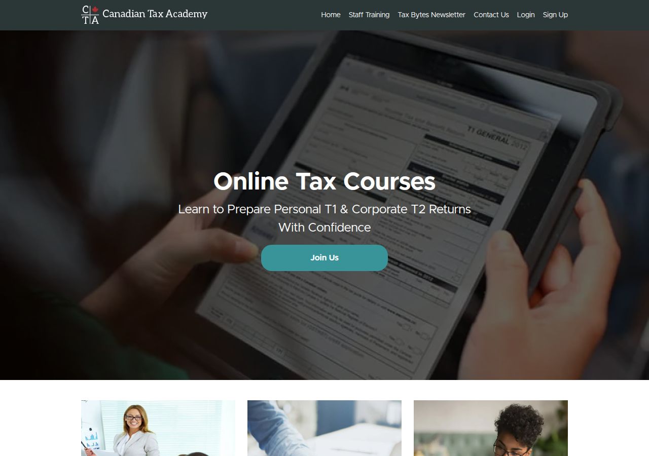 Screenshot of Canadian Tax Academy Home Page | Canadian Tax Academy course page