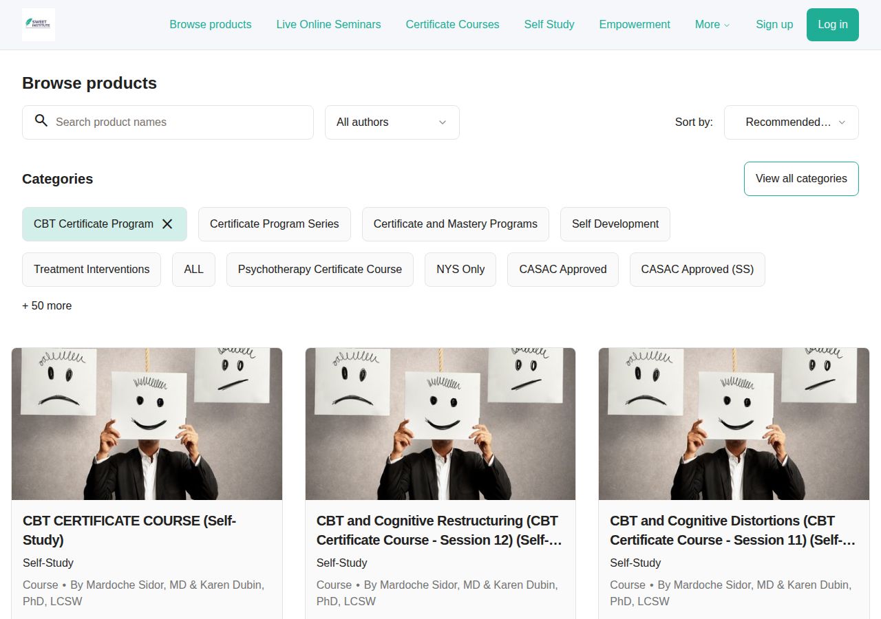Screenshot of CBT Certificate Program - SWEET Institute course page