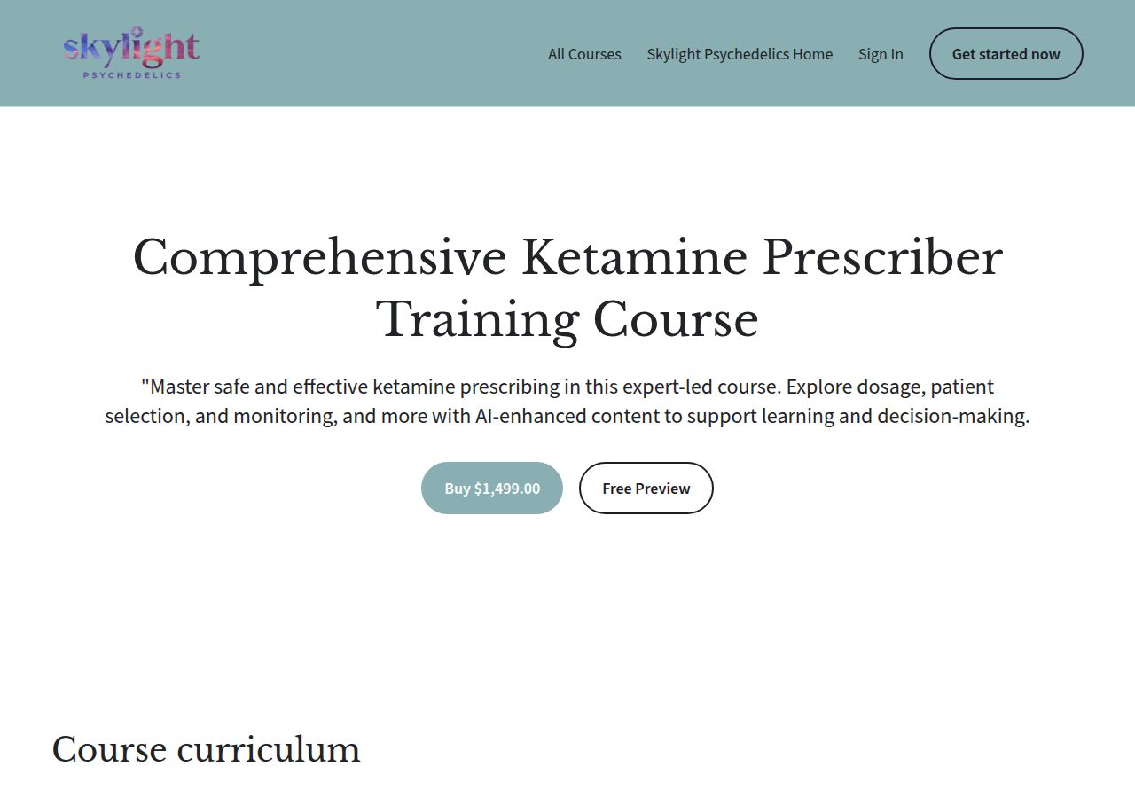 Screenshot of Comprehensive Ketamine Prescriber Training Course course page