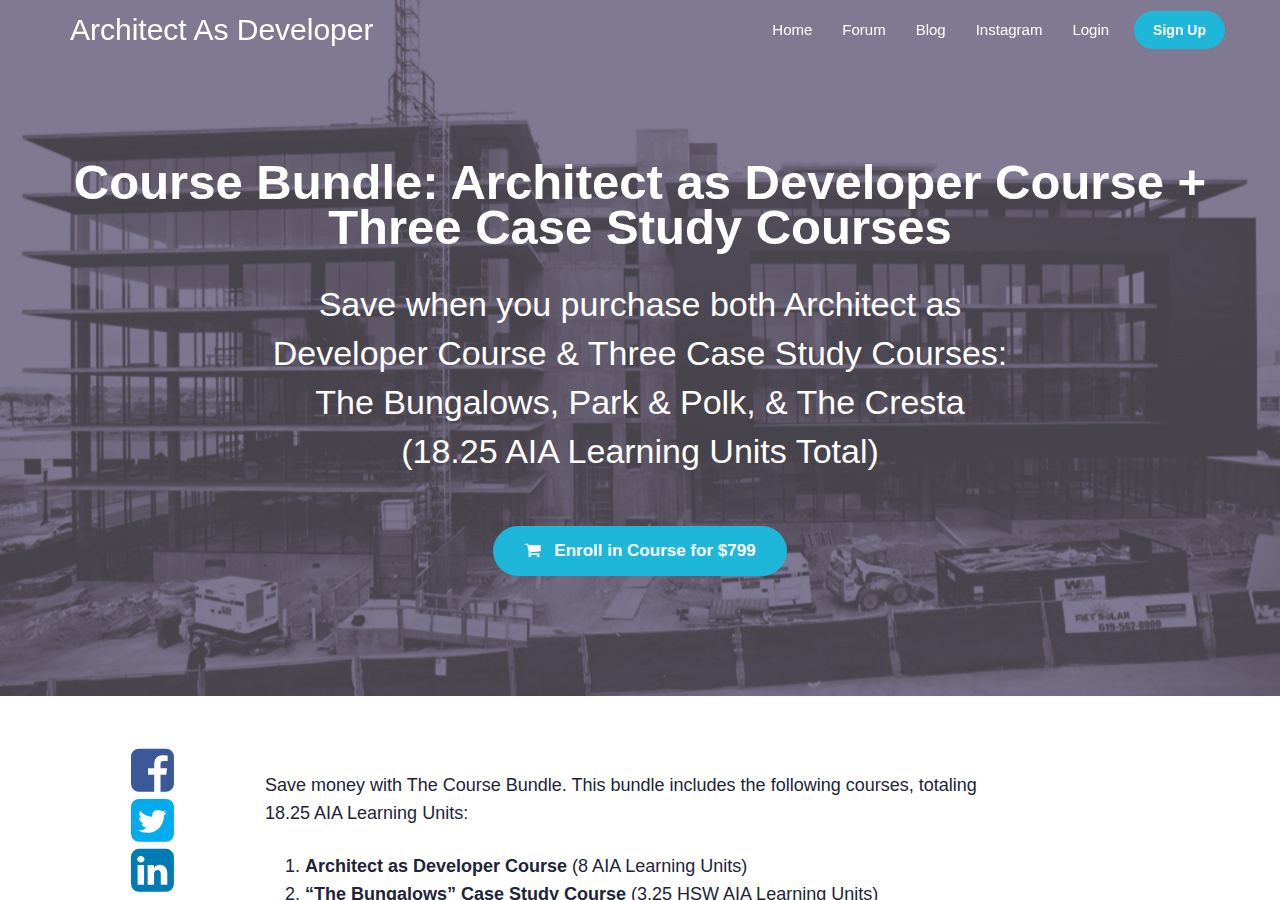 Screenshot of Course Bundle: Architect as Developer Course & Three Case Study course page