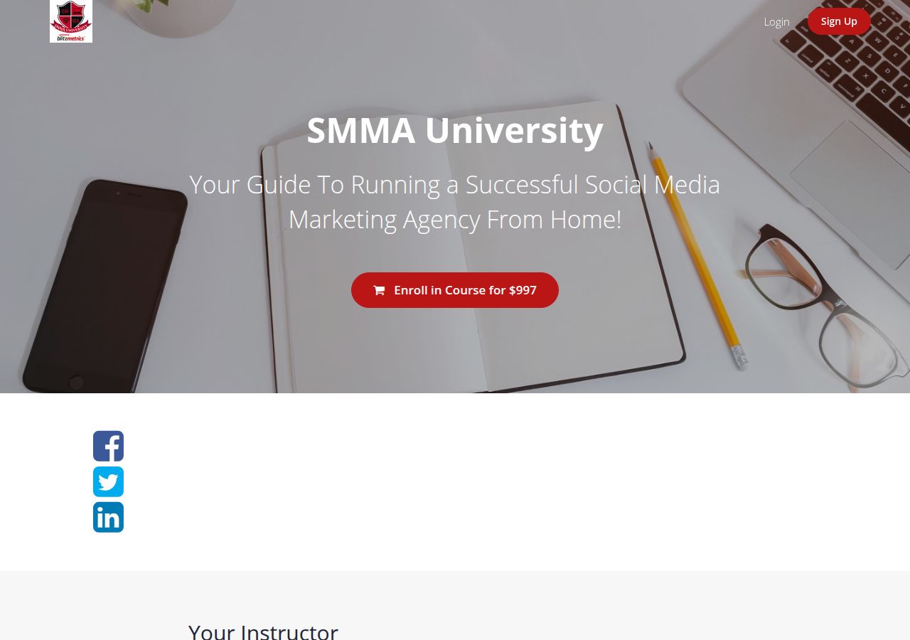 Screenshot of Course Curriculum - SMMA University course page