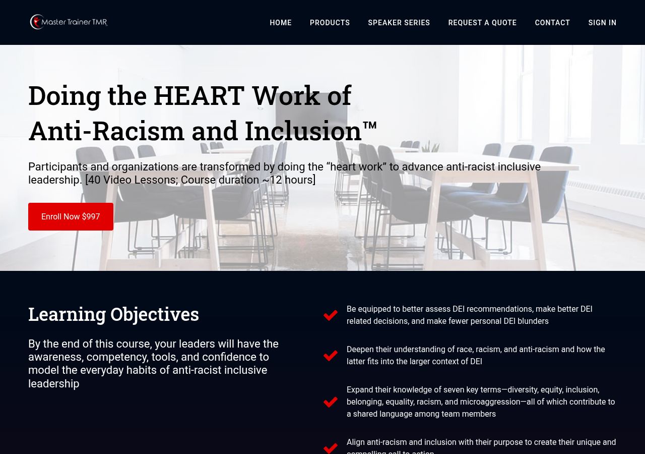 Screenshot of Doing the HEART Work of Anti-Racism and Inclusion Training course page
