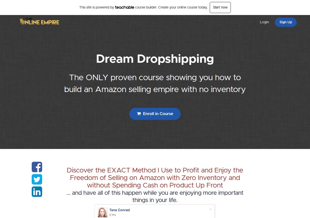 Screenshot of Dream Dropshipping - The Online Empire Academy course page