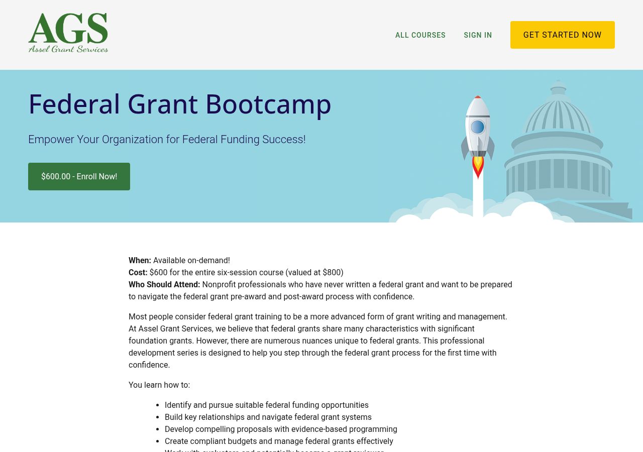 Screenshot of Federal Grant Bootcamp - Assel Grant Services course page