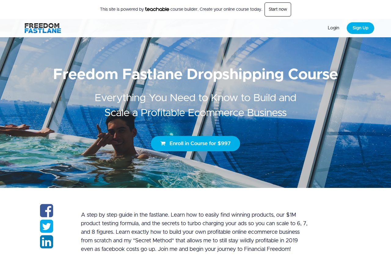 Screenshot of Freedom Fastlane Dropshipping Course course page