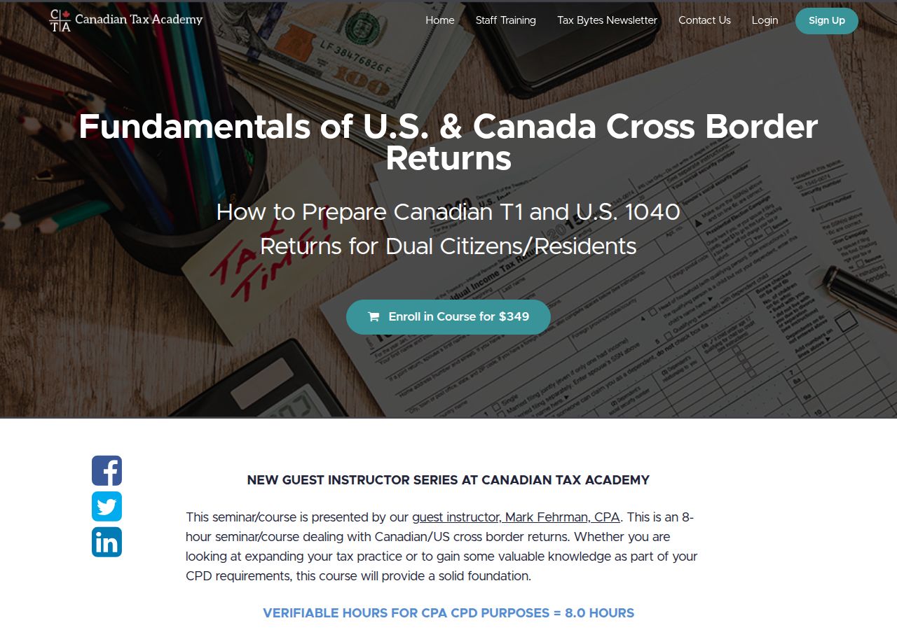 Screenshot of Fundamentals of U.S. & Canada Cross Border Returns | Canadian Tax course page
