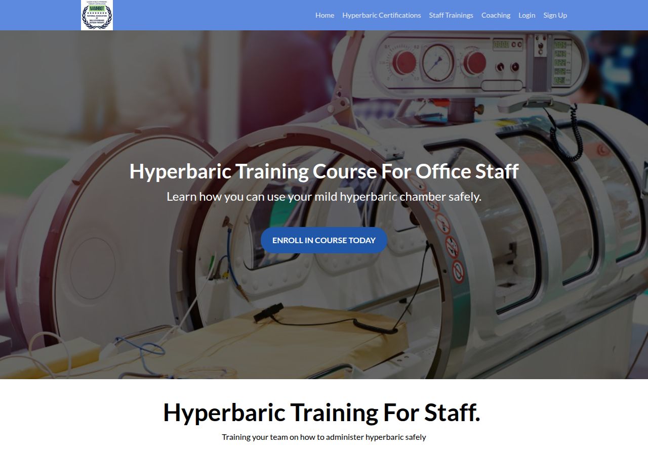 Screenshot of Hyperbaric Training Course For Office Staff | National Association of course page