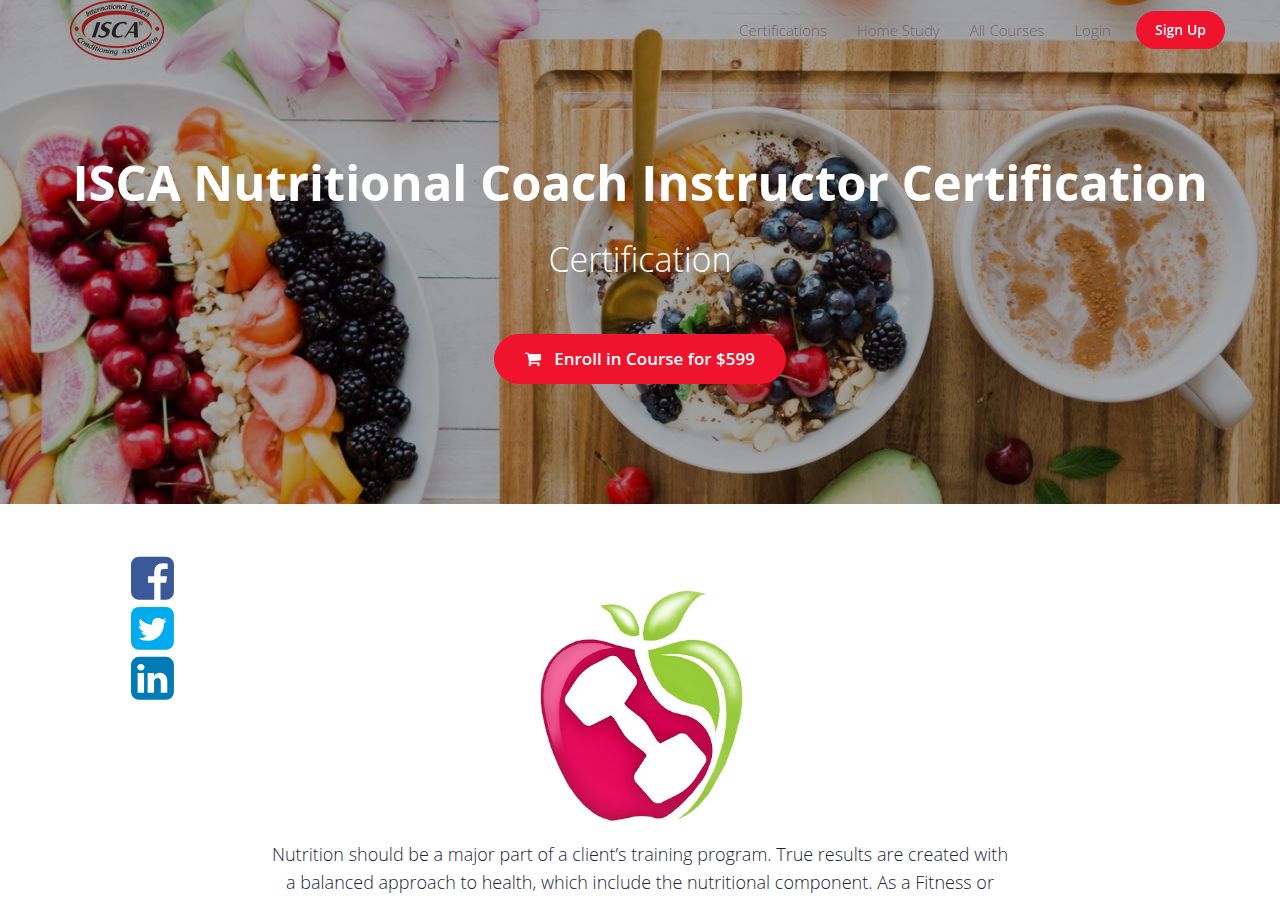 Screenshot of ISCA Nutritional Coach Instructor Certification course page