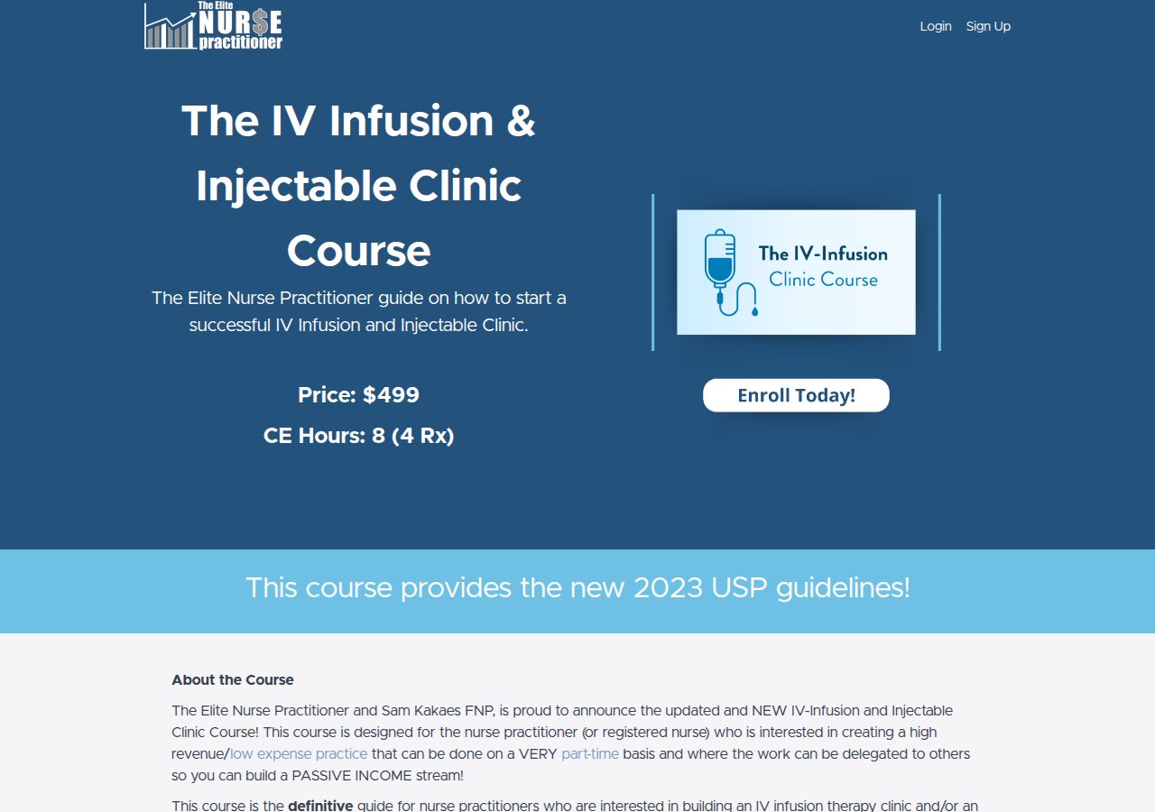 Screenshot of IV Infusion & Injectable Services Course for Nurse Practitioners course page