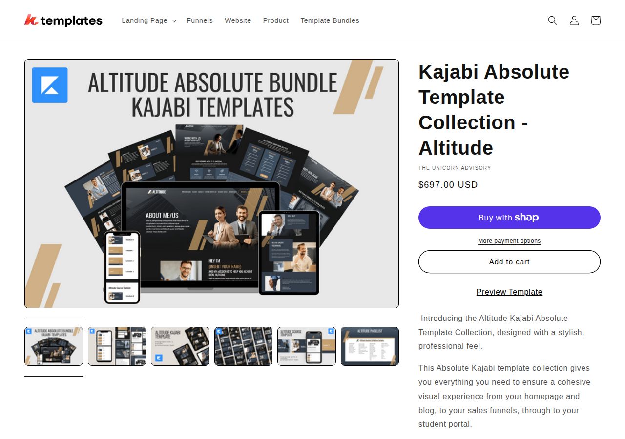 Screenshot of Kajabi Absolute Template Collection - Altitude course page