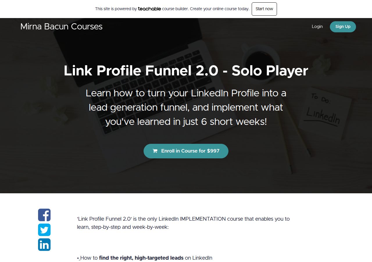 Screenshot of Link Profile Funnel 2.0 -Solo Player | Mirna Bacun Courses course page