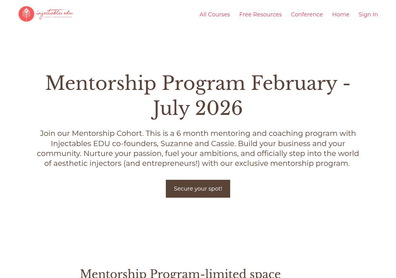 Screenshot of Mentorship Program - Injectables EDU course page