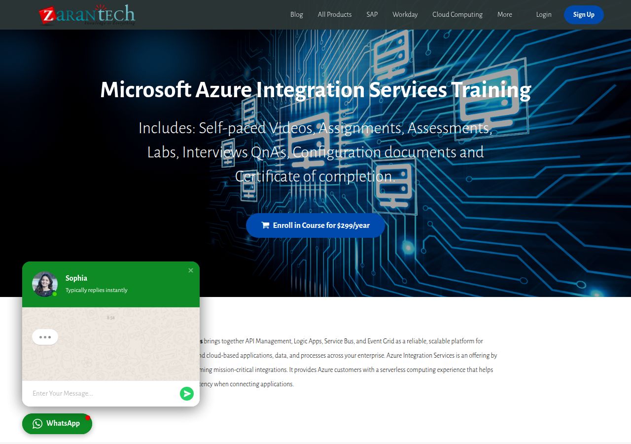 Screenshot of Microsoft Azure Integration Services Training | ZaranTech course page