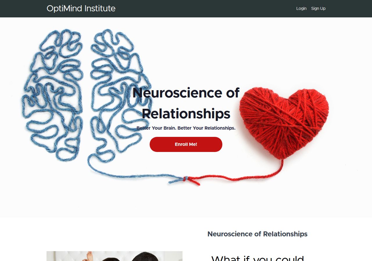 Screenshot of Neuroscience of Relationships Certificate | OptiMind Institute course page