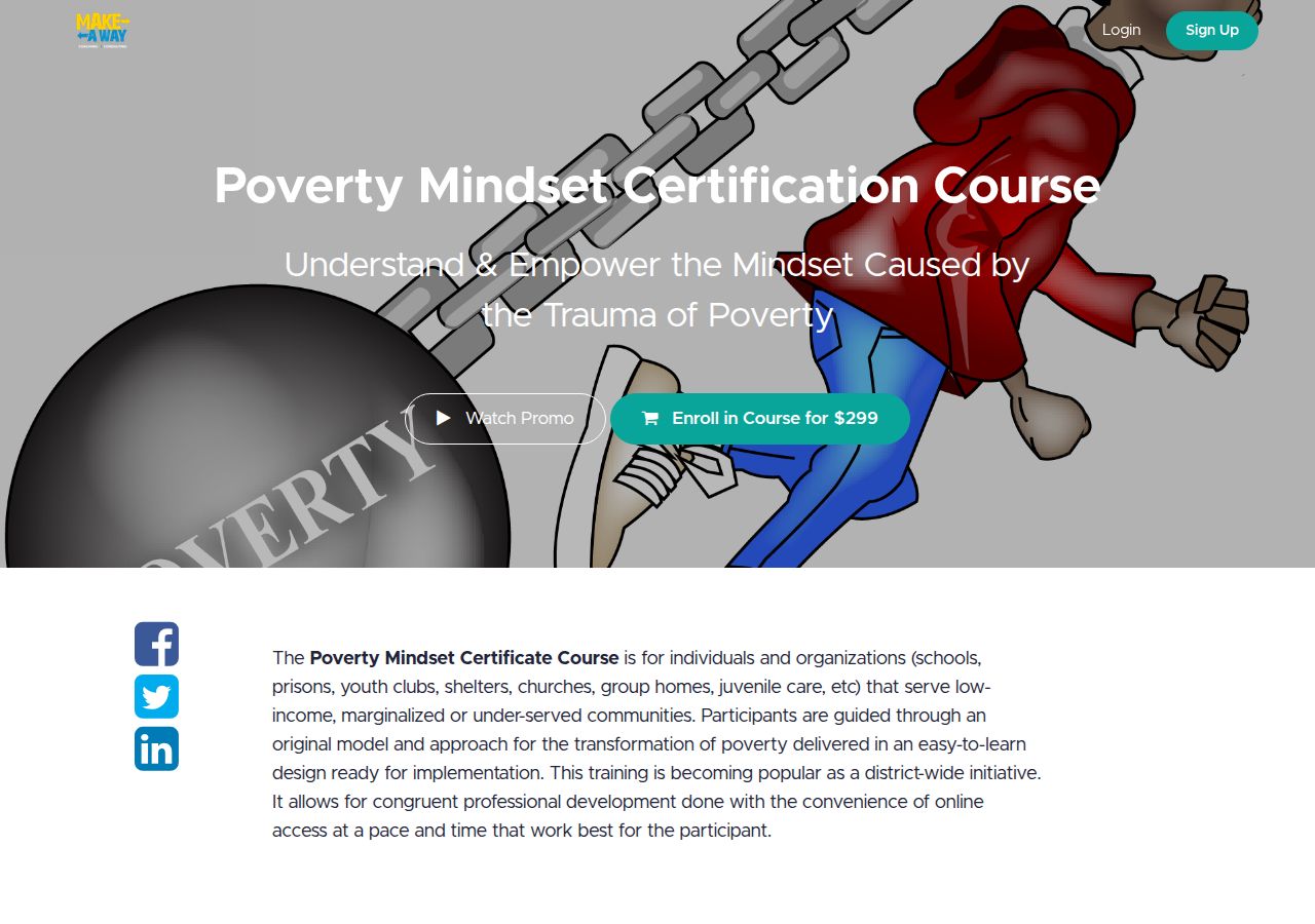 Screenshot of Poverty Mindset Certification Course - Make A Way course page
