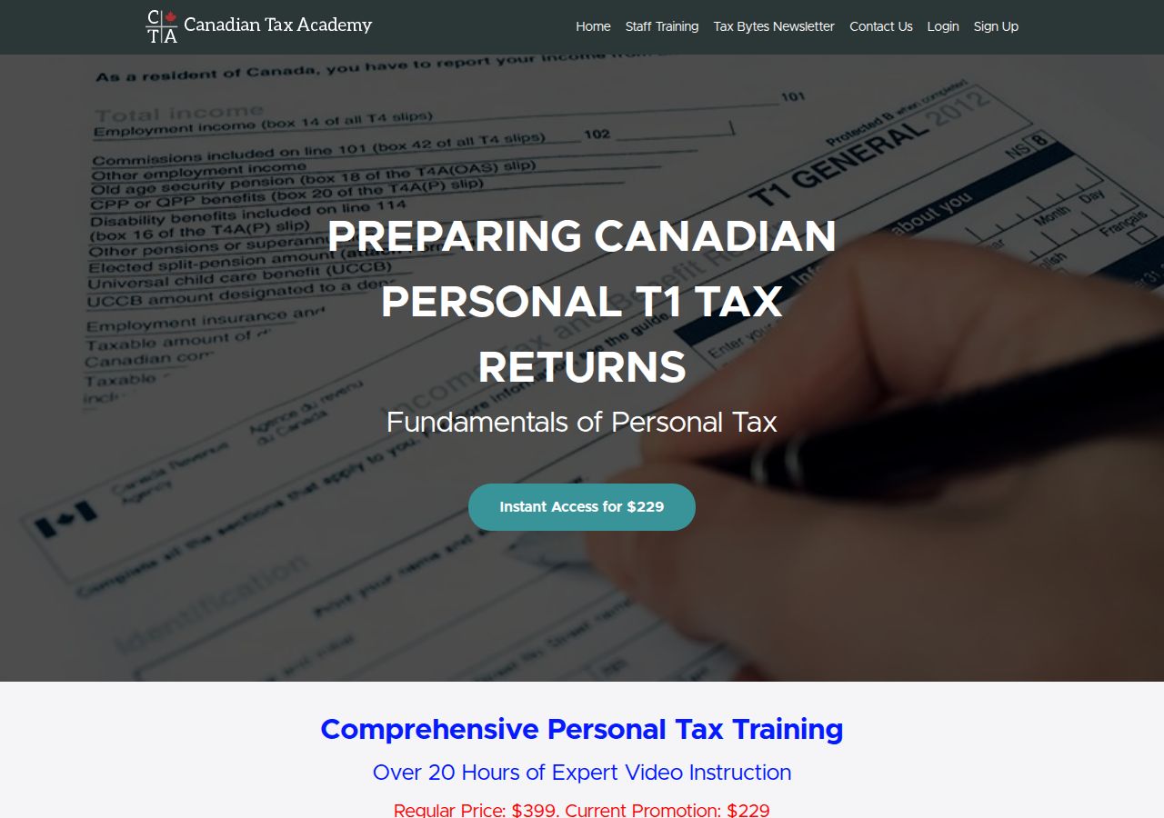 Screenshot of Preparing Canadian Income Tax Returns - Introductory Course course page