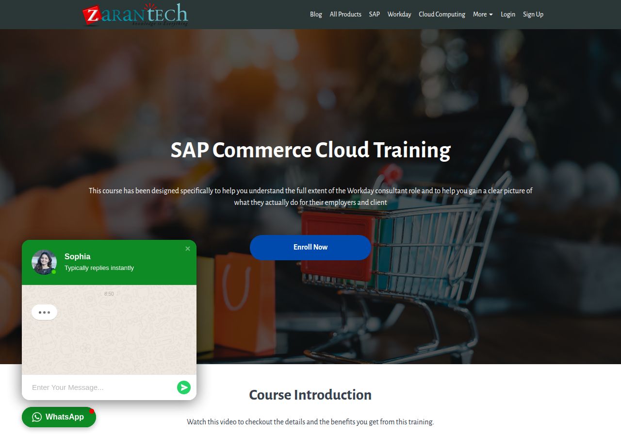 Screenshot of SAP Commerce Cloud Training | ZaranTech course page