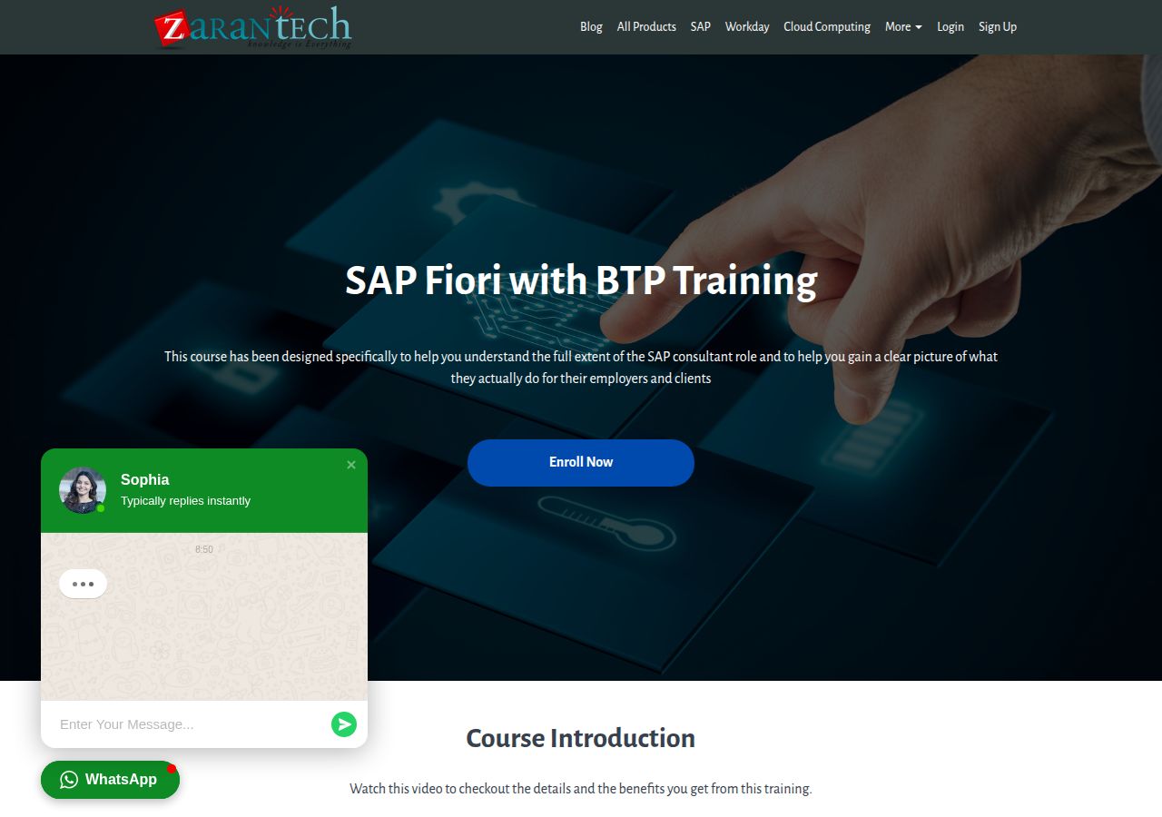 Screenshot of SAP FIORI Training | ZaranTech course page