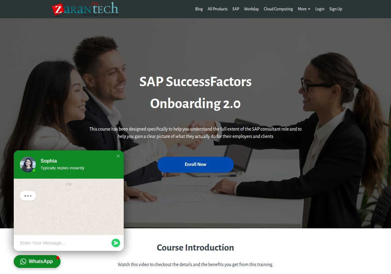 Screenshot of SAP SuccessFactors Onboarding 2.0 Training | ZaranTech course page