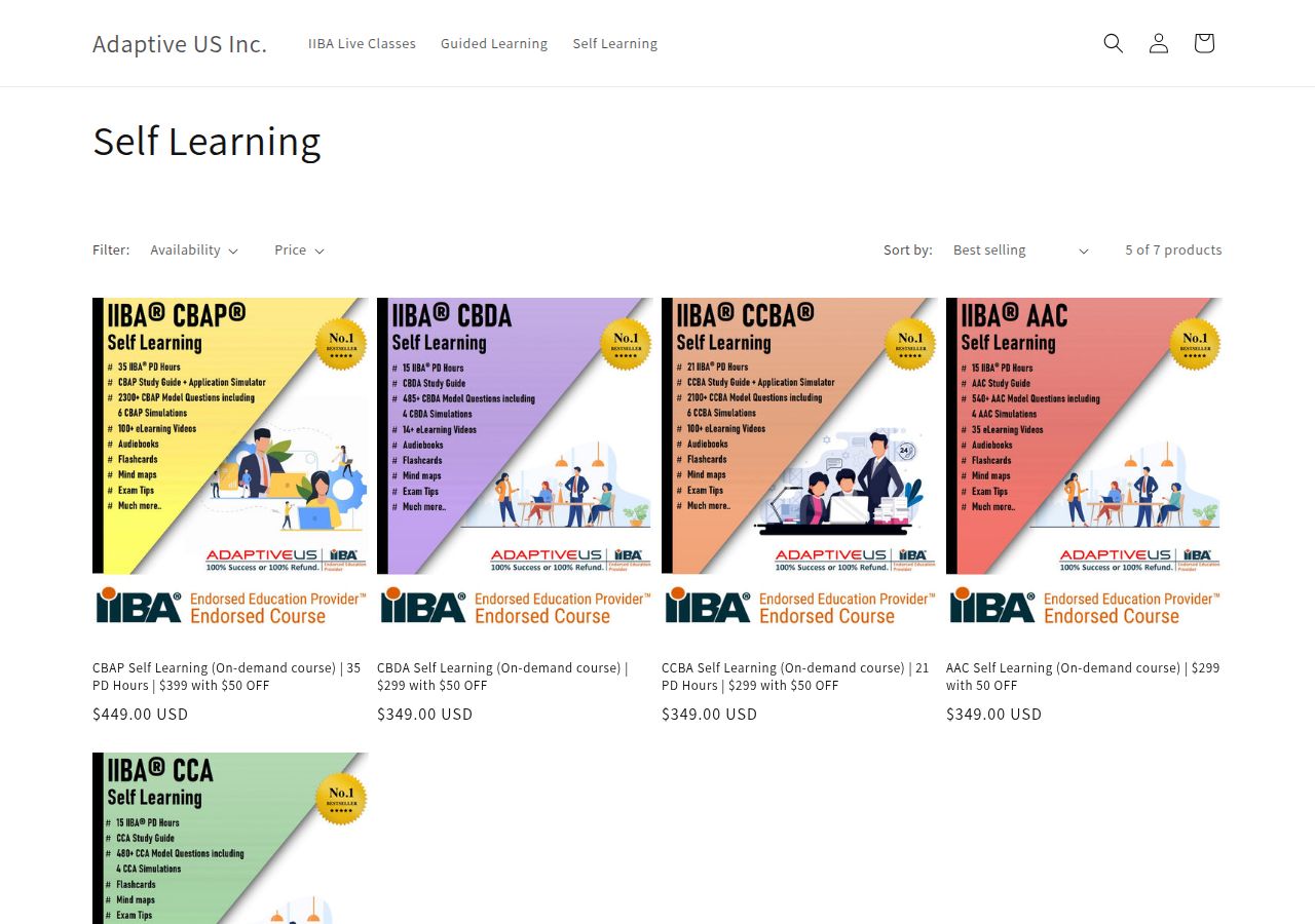 Screenshot of Self Learning – tagged "Thinkific" course page