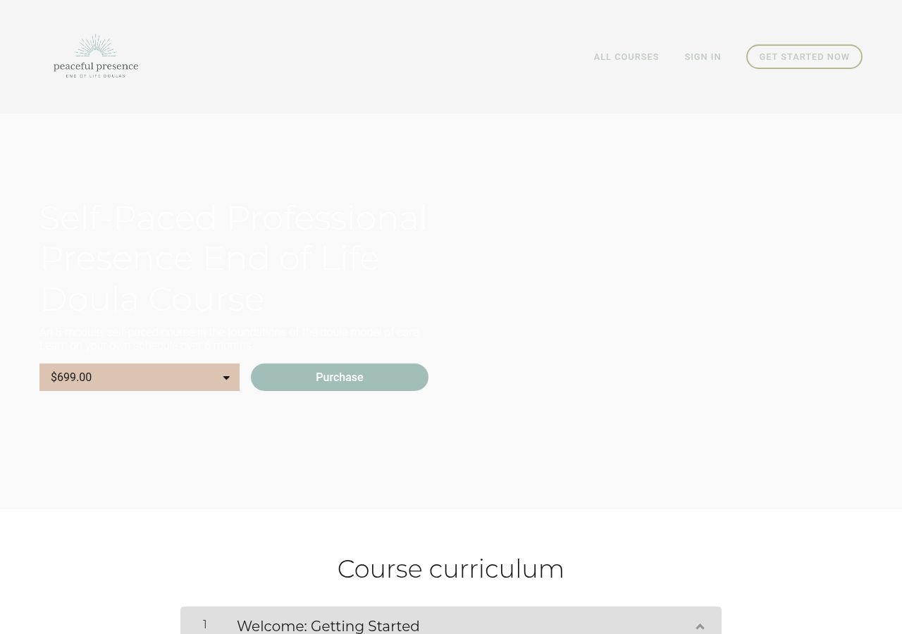 Screenshot of Self-Paced Professional Presence End of Life Doula Course course page