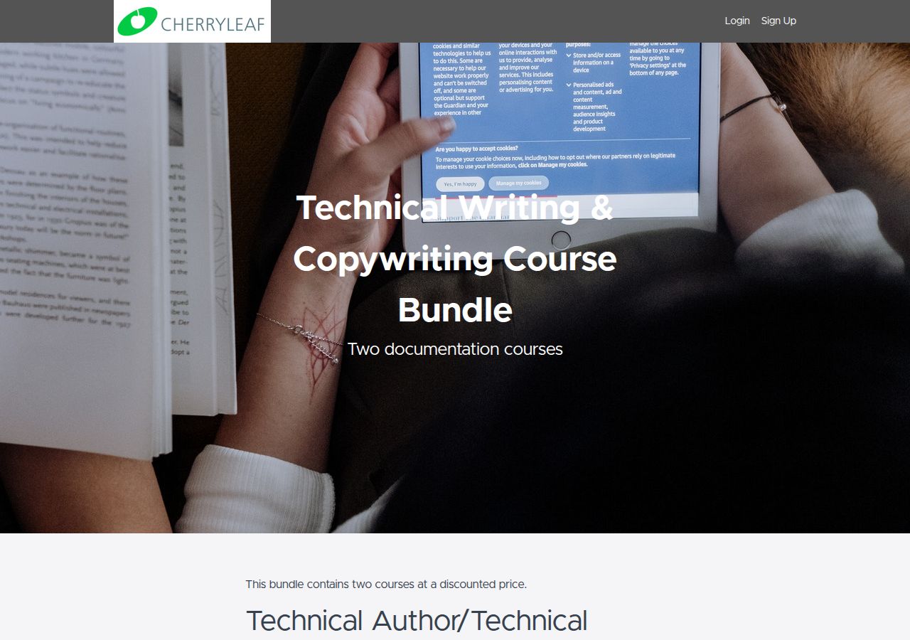 Screenshot of Technical Writing & Copywriting Course Bundle - Cherryleaf course page