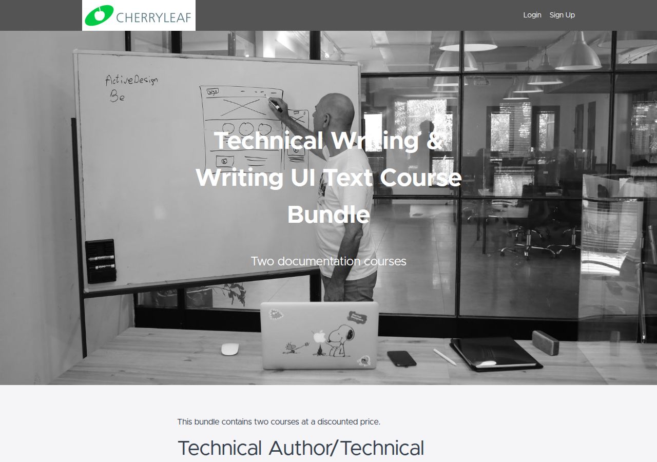 Screenshot of Technical Writing & Writing UI Text Course Bundle - Cherryleaf course page