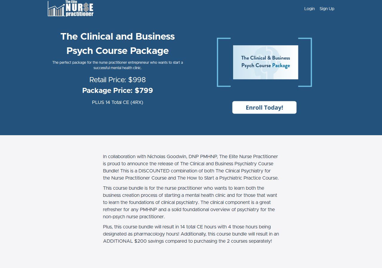 Screenshot of The Clinical and Business Psych Course Package | The Elite Nurse course page
