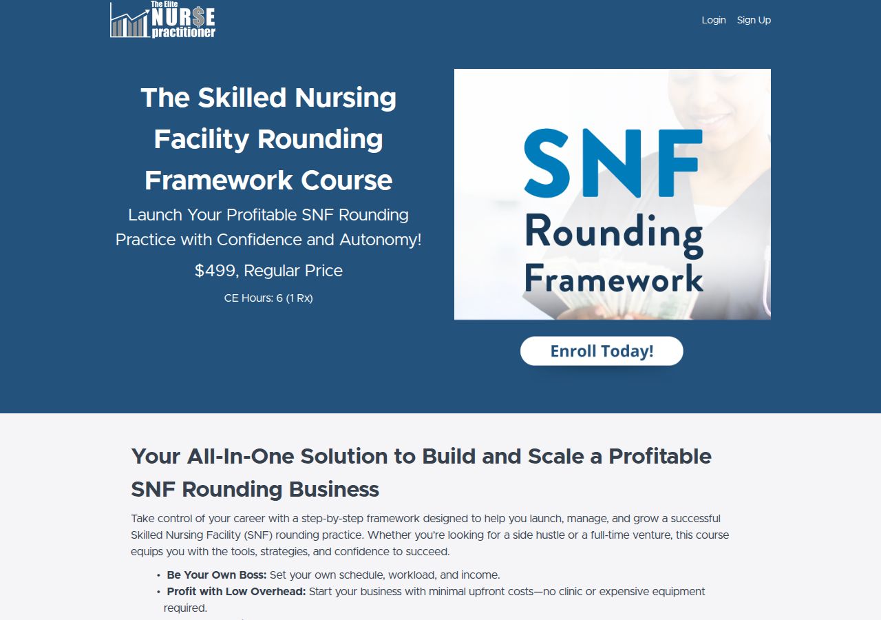 Screenshot of The Skilled Nursing Facility (SNF) Rounding Framework for Clinicians course page