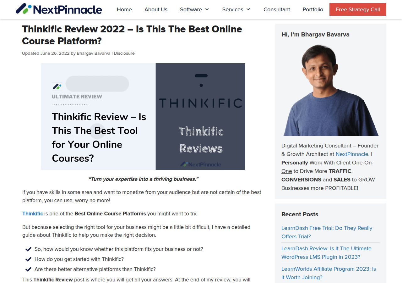 Screenshot of Thinkific Review 2022 - Is This The Best Online Course Platform? course page