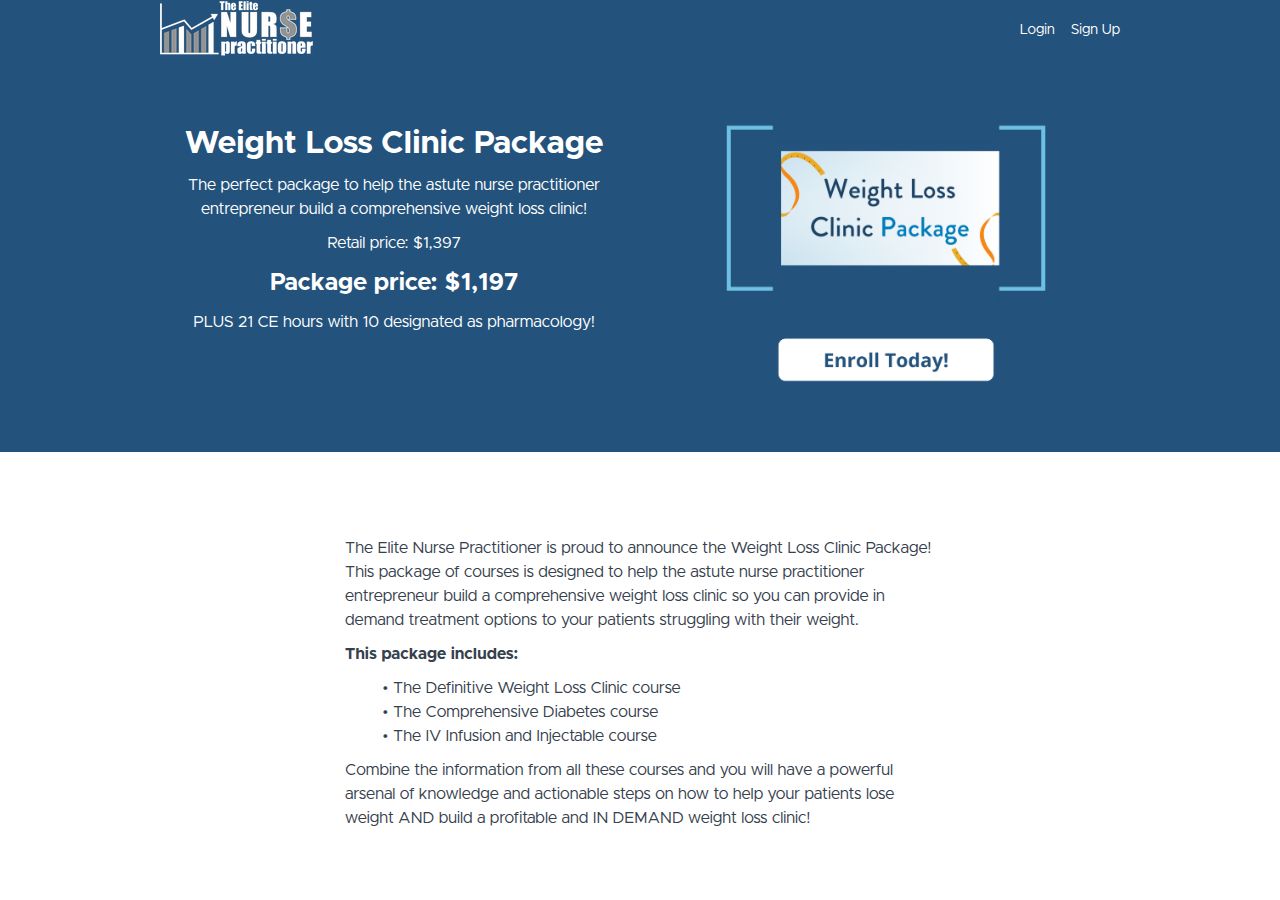 Screenshot of Weight Loss Clinic Package | The Elite Nurse Practitioner course page