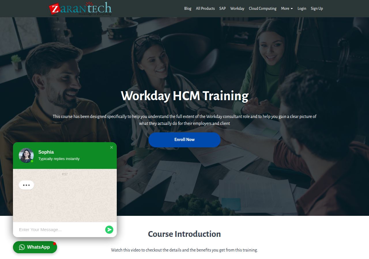 Screenshot of Workday HCM Training - ZaranTech course page