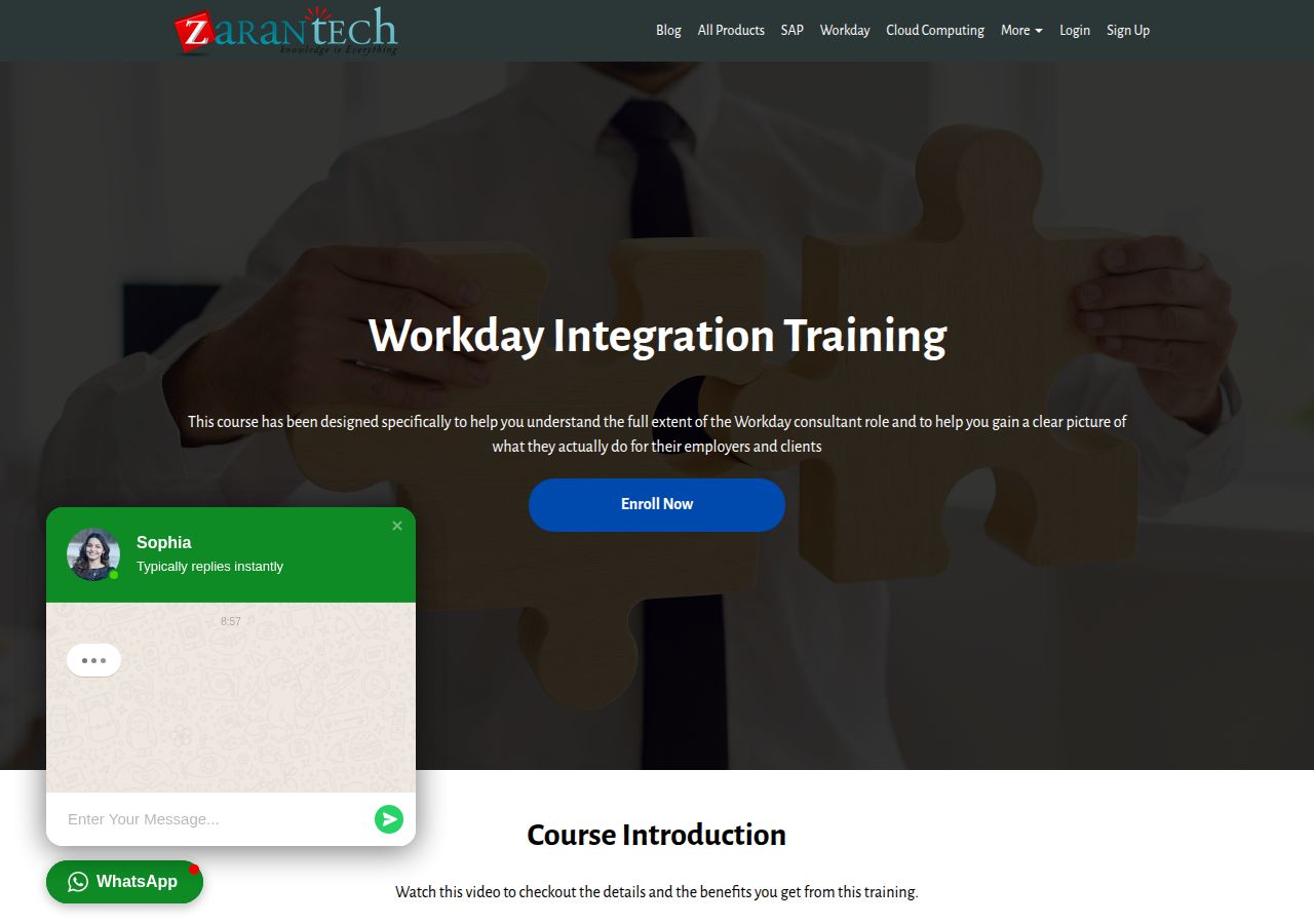 Screenshot of Workday Integration Training | ZaranTech course page