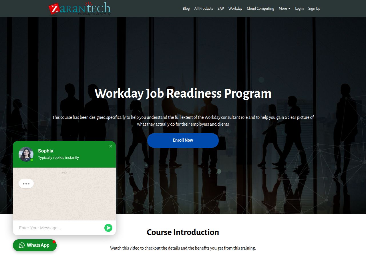 Screenshot of Workday Job Readiness Program Training - ZaranTech course page