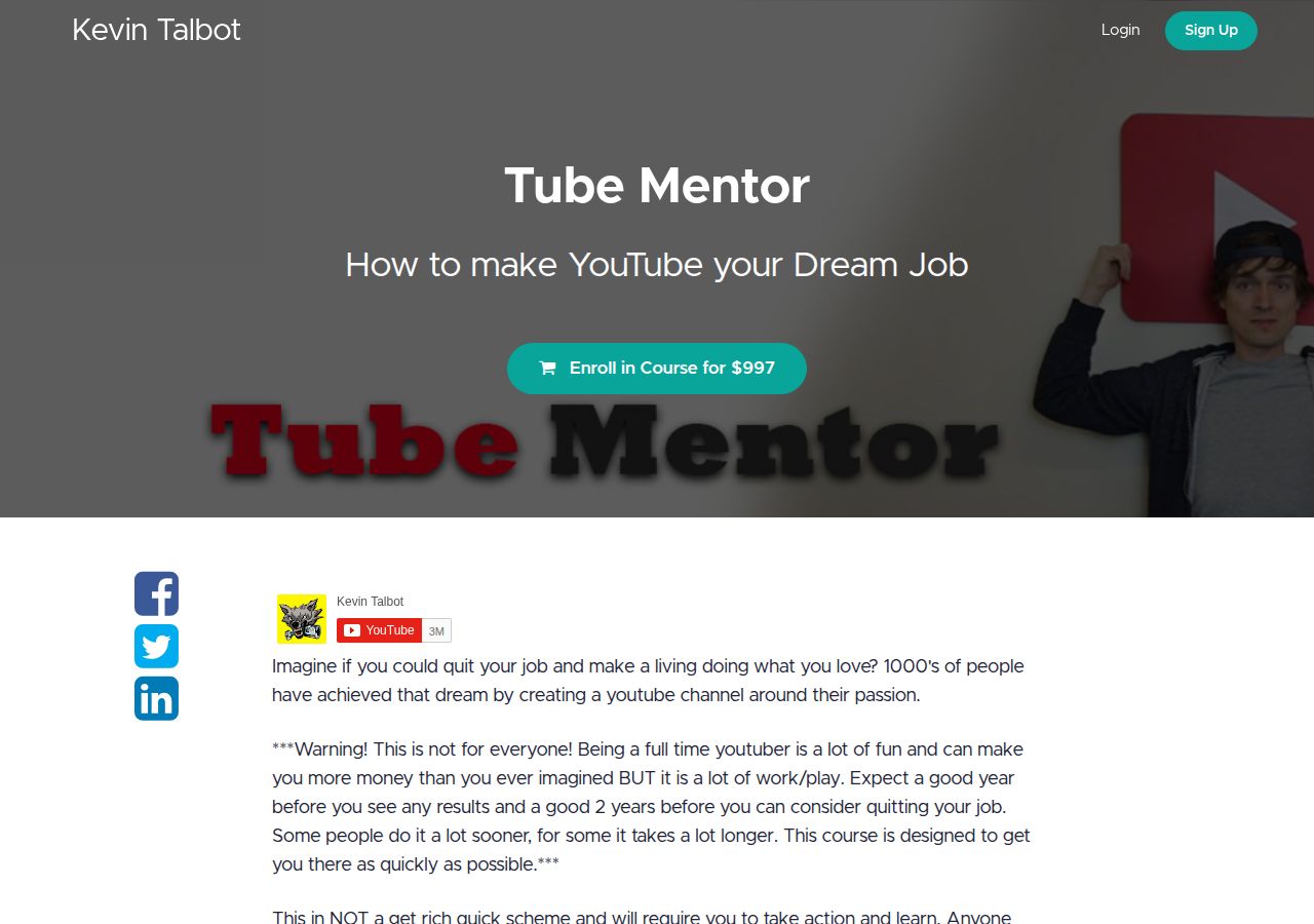 Screenshot of Youtube - Kevin Talbot course page